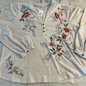 Kate & Sam Embroidered Knit Floral Women’s Shirt Long Sleeve Pullover New XXL